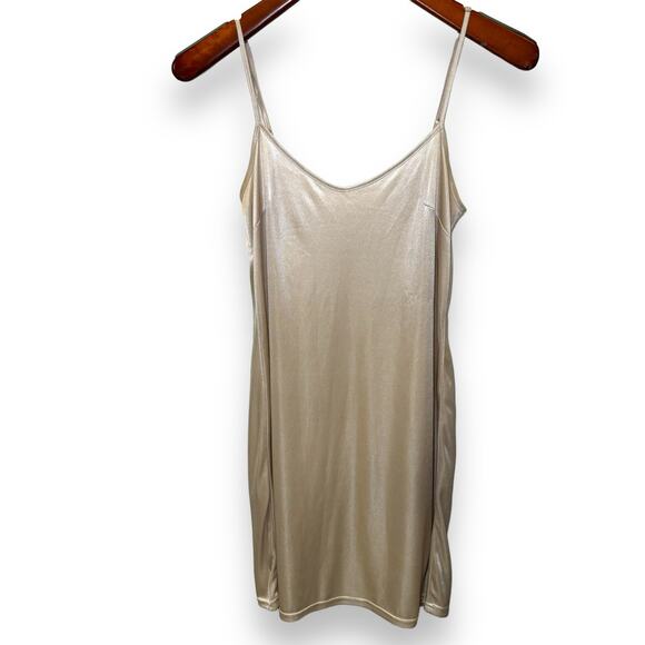 Simple Slip Dress Chemise Size XS Silky Beige Shimmer Gold Mini Dress - Picture 1 of 4